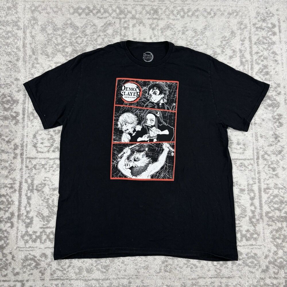 Demon Slayer T Shirt Group Panels Black Short Sleeve Cotton Men's Size 2XL XXL